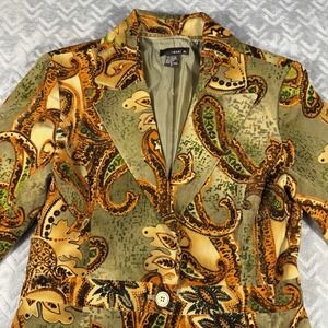 VINTAGE Y2K Corduroy Paisley Blazer Jacket 70s Hippie Streetwear Boho Orange